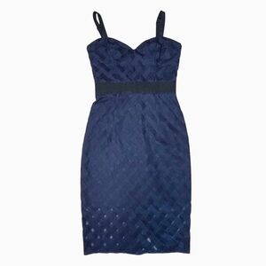 Milly Navy Lattice Mesh Bodycon Cocktail Dress Size 4 Exposed Zip